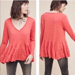 Anthropologie Deletta Pink Thea Peplum Ruffle Top